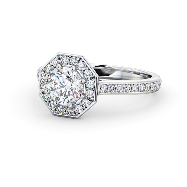 Halo Round Diamond Engagement Ring 18K White Gold - Roberta ENRD180_WG_FLAT