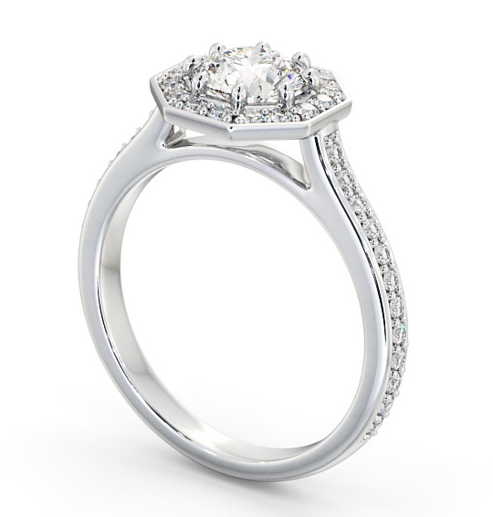 Halo Round Diamond Octagon Design Engagement Ring 9K White Gold ENRD180_WG_THUMB1