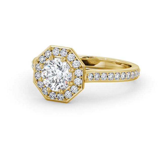 Halo Round Diamond Engagement Ring 18K Yellow Gold - Roberta ENRD180_YG_FLAT