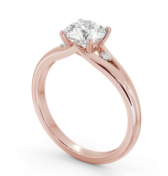 Round Diamond Engagement Ring 18K Rose Gold Solitaire with A Single Smaller Diamond On Each Side ENRD180S_RG_THUMB1