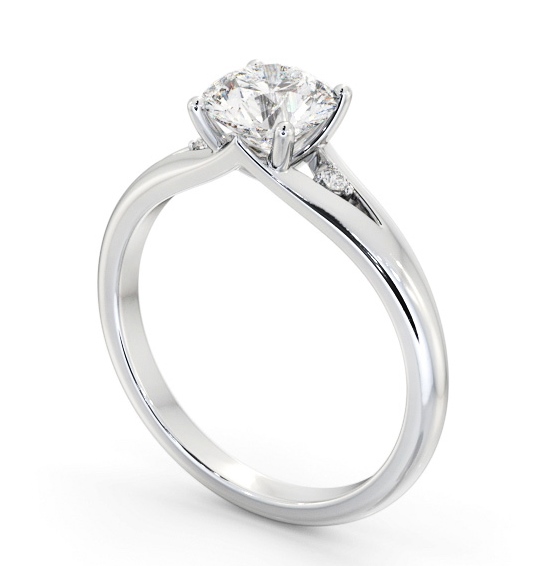 Round Diamond Engagement Ring 9K White Gold Solitaire with A Single Smaller Diamond On Each Side ENRD180S_WG_THUMB1