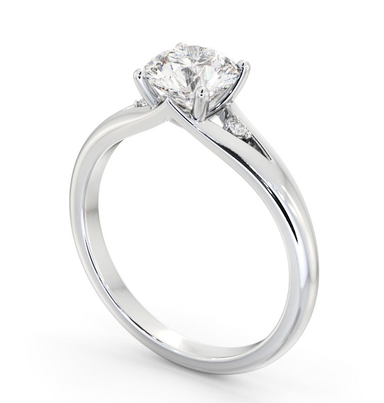 Round Diamond Engagement Ring 18K White Gold Solitaire with A Single Smaller Diamond On Each Side ENRD180S_WG_THUMB1 