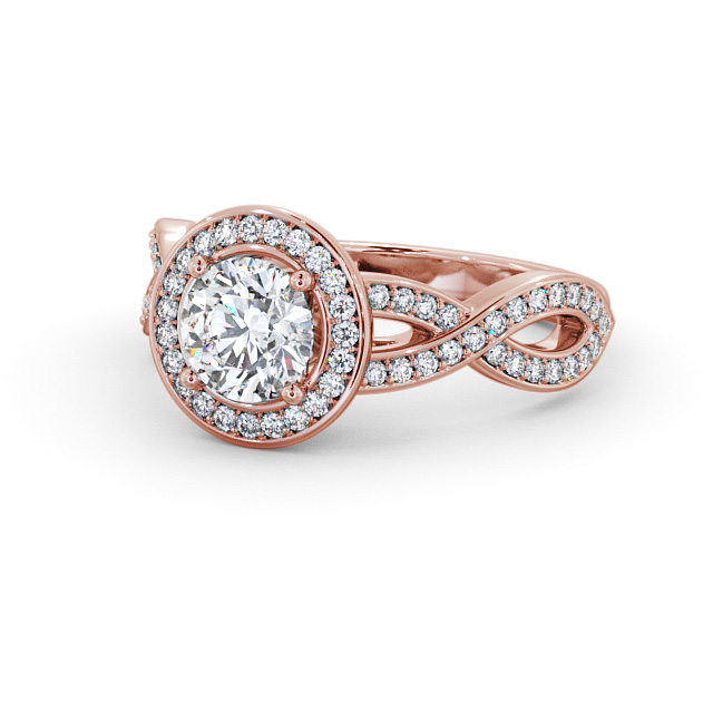 Halo Round Diamond Engagement Ring 18K Rose Gold - Mualla ENRD181_RG_FLAT