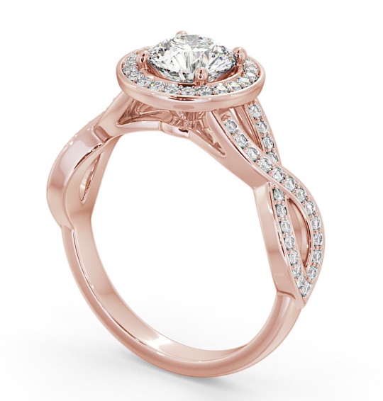 Halo Round Diamond Crossover Band Engagement Ring 18K Rose Gold ENRD181_RG_THUMB1