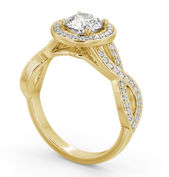 Halo Round Diamond Crossover Band Engagement Ring 18K Yellow Gold ENRD181_YG_THUMB1 