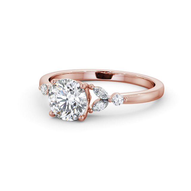 Round Diamond Engagement Ring 18K Rose Gold Solitaire With Side Stones - Debdale ENRD181S_RG_FLAT