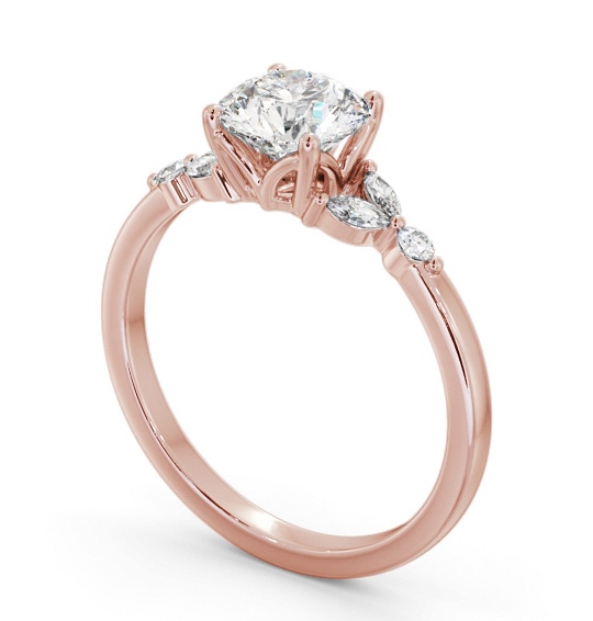 Round Diamond Engagement Ring 9K Rose Gold Solitaire with Marquise and Round Diamonds On Each Side ENRD181S_RG_THUMB1