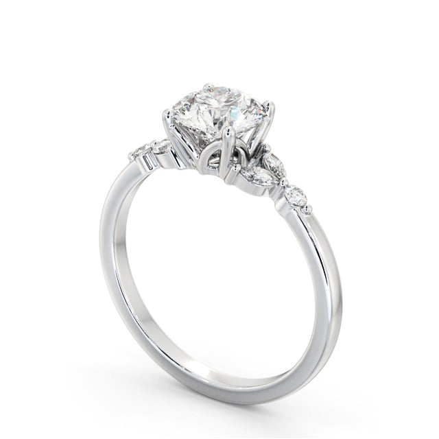 Round Diamond Engagement Ring 18K White Gold Solitaire With Side Stones - Debdale ENRD181S_WG_SIDE