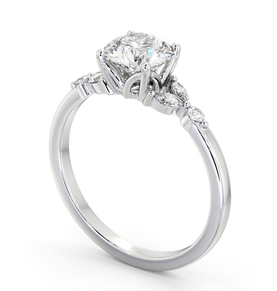 Round Diamond Engagement Ring 18K White Gold Solitaire with Marquise and Round Diamonds On Each Side ENRD181S_WG_THUMB1 