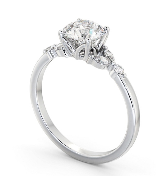 Round Diamond Engagement Ring 9K White Gold Solitaire with Marquise and Round Diamonds On Each Side ENRD181S_WG_THUMB1