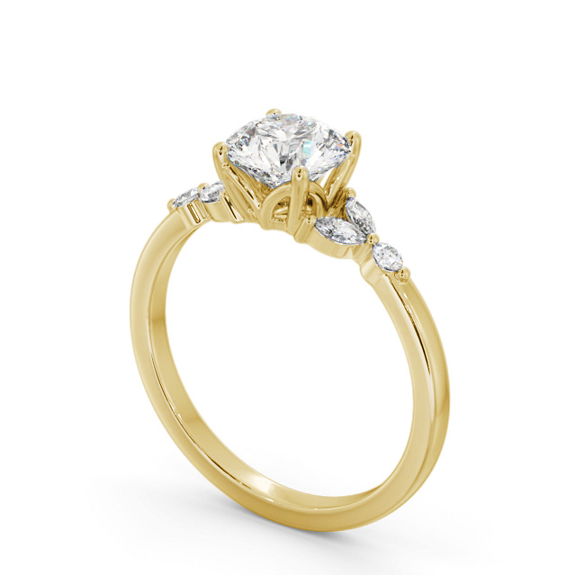 Round Diamond Engagement Ring 18K Yellow Gold Solitaire With Side Stones - Debdale ENRD181S_YG_SIDE