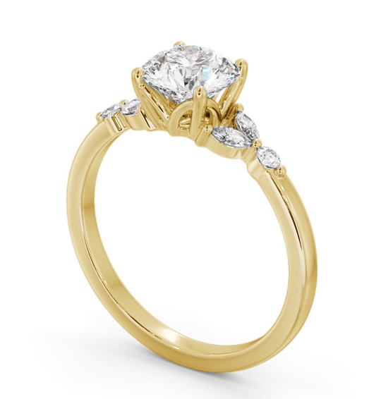 Round Diamond Engagement Ring 18K Yellow Gold Solitaire with Marquise and Round Diamonds On Each Side ENRD181S_YG_THUMB1