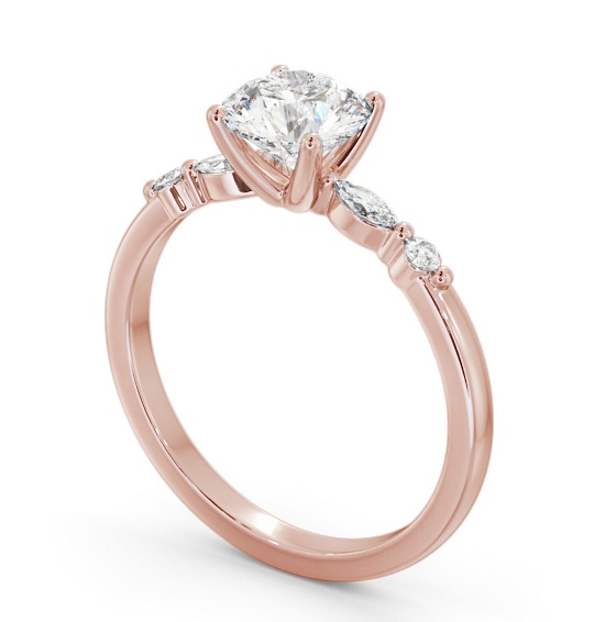 Round Diamond Engagement Ring 18K Rose Gold Solitaire with Marquise and Round Diamonds On Each Side ENRD182S_RG_THUMB1