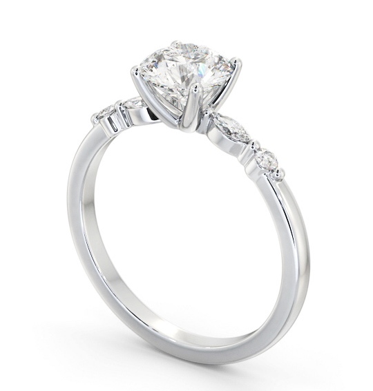 Round Diamond Engagement Ring 18K White Gold Solitaire with Marquise and Round Diamonds On Each Side ENRD182S_WG_THUMB1