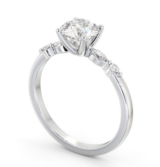 Round Diamond Engagement Ring 18K White Gold Solitaire with Marquise and Round Diamonds On Each Side ENRD182S_WG_THUMB1 