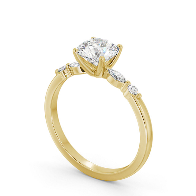 Round Diamond Engagement Ring 18K Yellow Gold Solitaire With Side Stones - Taliah ENRD182S_YG_SIDE