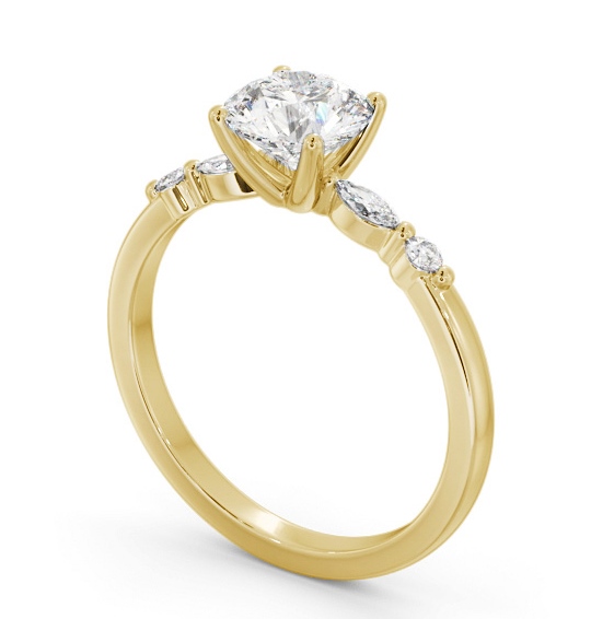 Round Diamond Engagement Ring 18K Yellow Gold Solitaire with Marquise and Round Diamonds On Each Side ENRD182S_YG_THUMB1