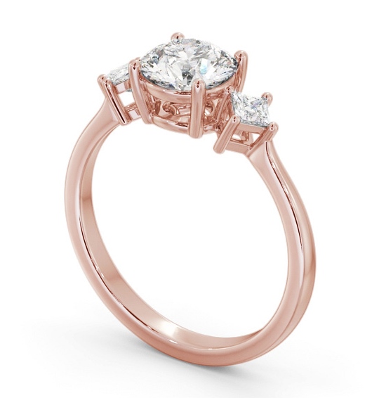 Round Diamond Engagement Ring 9K Rose Gold Solitaire with A Princess Diamond On Each Side ENRD183S_RG_THUMB1