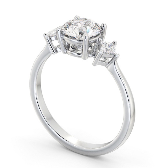 Round Diamond Engagement Ring 9K White Gold Solitaire with A Princess Diamond On Each Side ENRD183S_WG_THUMB1