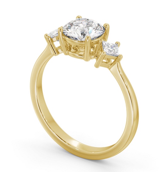 Round Diamond Engagement Ring 9K Yellow Gold Solitaire with A Princess Diamond On Each Side ENRD183S_YG_THUMB1