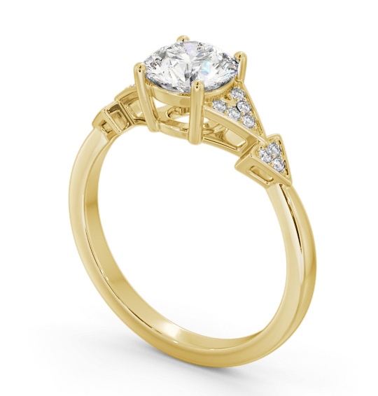 Round Diamond Engagement Ring 18K Yellow Gold Solitaire With Side Stones - Blanche ENRD186S_YG_THUMB1