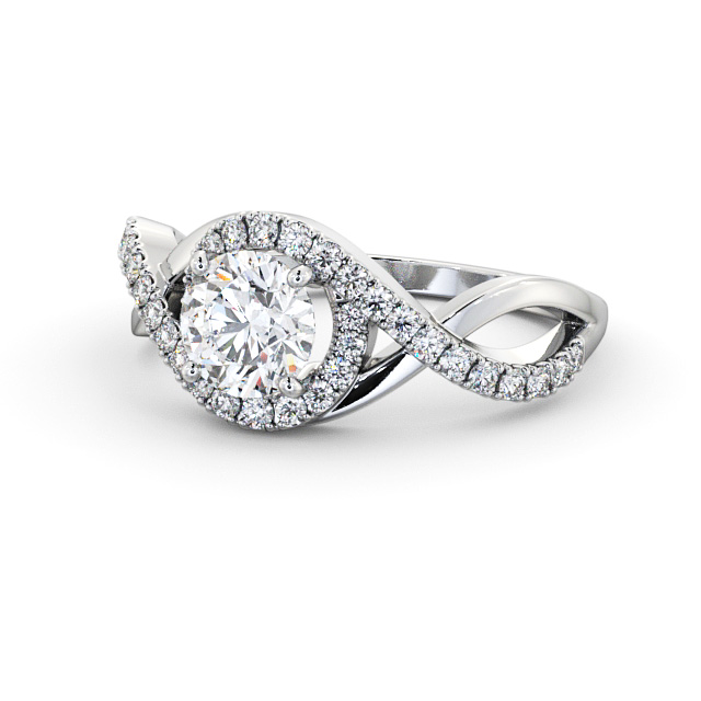 Halo Round Diamond Engagement Ring 18K White Gold - Glassan ENRD187_WG_FLAT