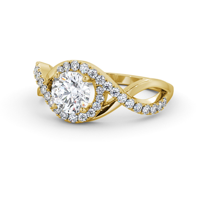 Halo Round Diamond Engagement Ring 18K Yellow Gold - Glassan ENRD187_YG_FLAT