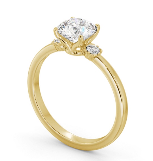 Round Diamond Traditional Engagement Ring 18K Yellow Gold Solitaire with Channel Set Side Stones ENRD187S_YG_THUMB1