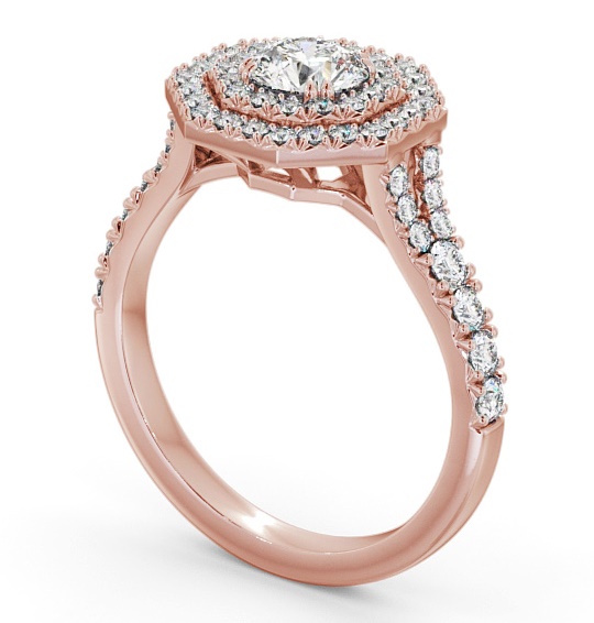 Double Halo Round Diamond Octagon Design Engagement Ring 18K Rose Gold ENRD188_RG_THUMB1