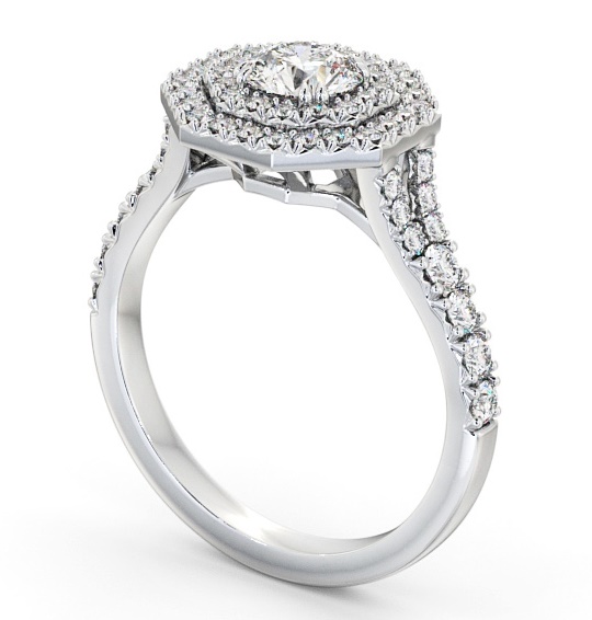 Double Halo Round Diamond Octagon Design Engagement Ring 9K White Gold ENRD188_WG_THUMB1