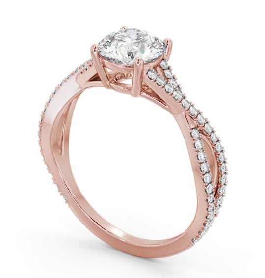 Round Diamond Crossover Band Engagement Ring 18K Rose Gold Solitaire with Channel Set Side Stones ENRD189S_RG_THUMB1