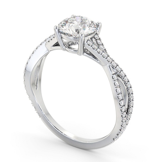 Round Diamond Crossover Band Engagement Ring Platinum Solitaire with Channel Set Side Stones ENRD189S_WG_THUMB1