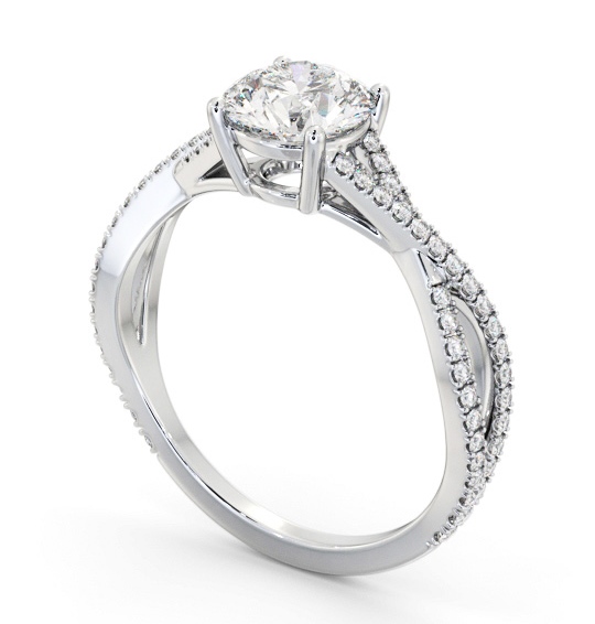 Round Diamond Crossover Band Engagement Ring 18K White Gold Solitaire with Channel Set Side Stones ENRD189S_WG_THUMB1 