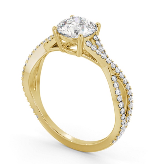 Round Diamond Crossover Band Engagement Ring 18K Yellow Gold Solitaire with Channel Set Side Stones ENRD189S_YG_THUMB1