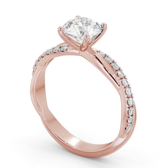 Round Diamond Crossover Band Engagement Ring 18K Rose Gold Solitaire with Channel Set Side Stones ENRD190S_RG_THUMB1 