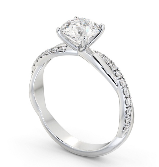Round Diamond Crossover Band Engagement Ring 18K White Gold Solitaire with Channel Set Side Stones ENRD190S_WG_THUMB1