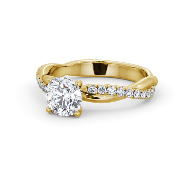 Round Diamond Engagement Ring 18K Yellow Gold Solitaire With Side Stones - Niam ENRD190S_YG_FLAT
