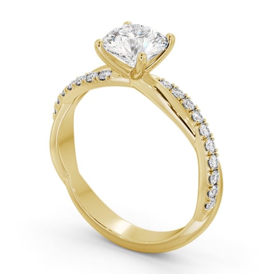 Round Diamond Crossover Band Engagement Ring 9K Yellow Gold Solitaire with Channel Set Side Stones ENRD190S_YG_THUMB1