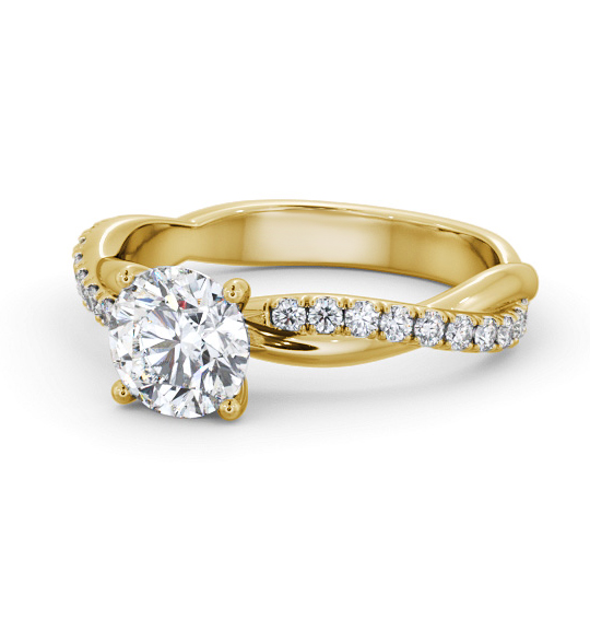 Niam Round Diamond Engagement Ring Side Stones Twisted Band ENRD190S_YG_THUMB2 