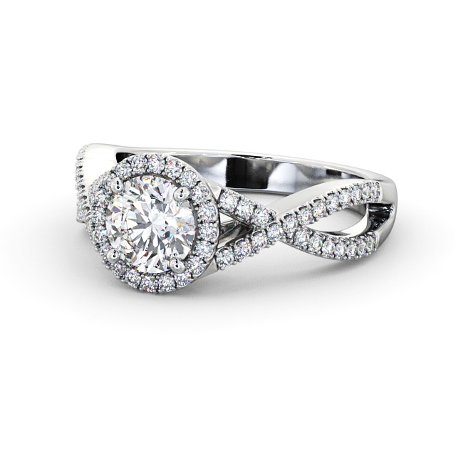 Halo Round Diamond Engagement Ring 18K White Gold - Klara ENRD191_WG_FLAT
