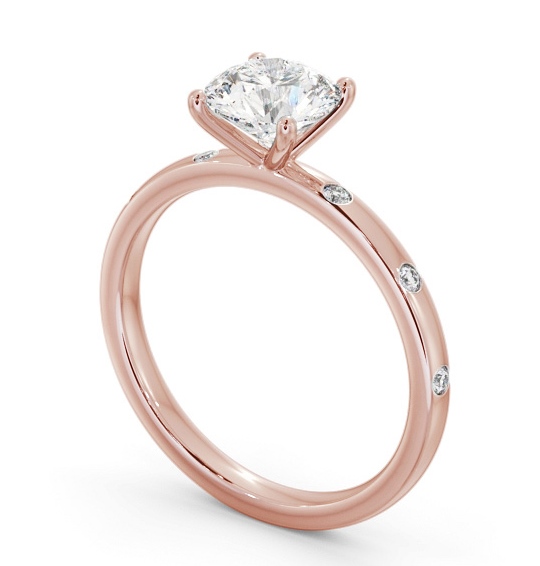 Round Diamond Engagement Ring 18K Rose Gold Solitaire with Flush Set Side Stones ENRD191S_RG_THUMB1