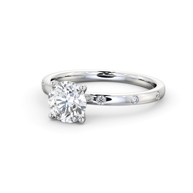 Round Diamond Engagement Ring Palladium Solitaire With Side Stones - Noreen ENRD191S_WG_FLAT