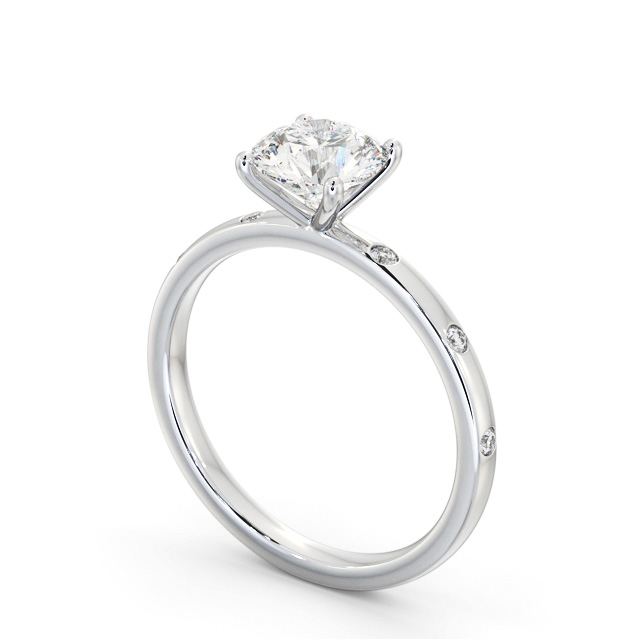 Round Diamond Engagement Ring Palladium Solitaire With Side Stones - Noreen ENRD191S_WG_SIDE