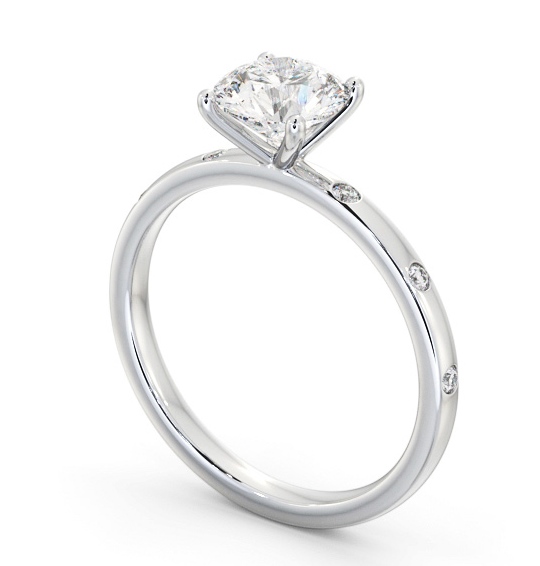 Round Diamond Engagement Ring 9K White Gold Solitaire with Flush Set Side Stones ENRD191S_WG_THUMB1