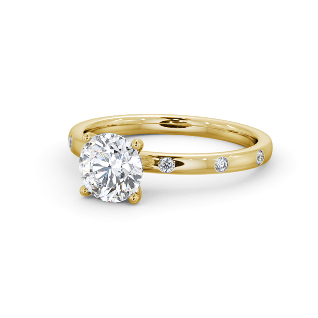 Round Diamond Engagement Ring 18K Yellow Gold Solitaire With Side Stones - Noreen ENRD191S_YG_FLAT
