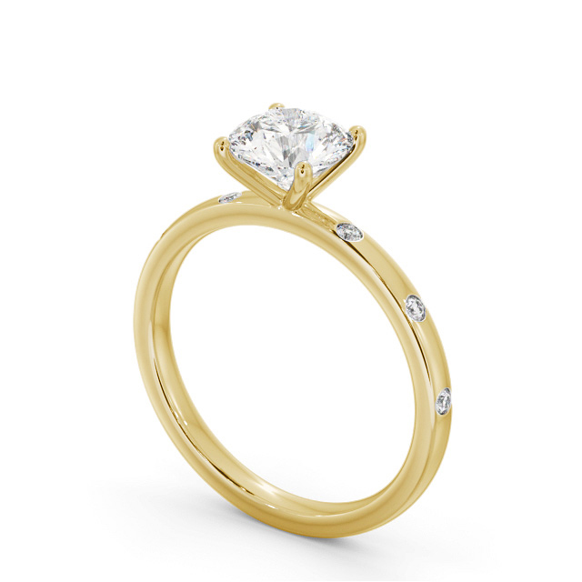 Round Diamond Engagement Ring 18K Yellow Gold Solitaire With Side Stones - Noreen ENRD191S_YG_SIDE