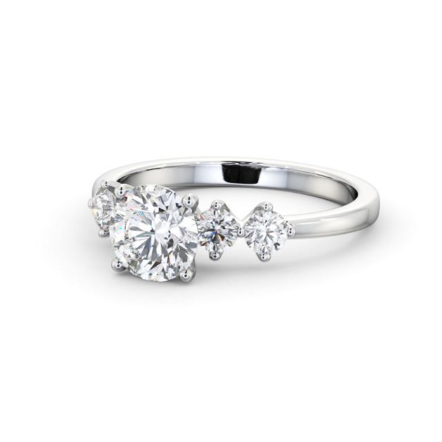 Round Diamond Engagement Ring Palladium Solitaire With Side Stones - Amanel ENRD192S_WG_FLAT