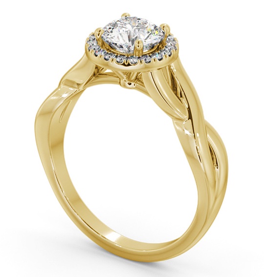 Halo Round Diamond Crossover Band Engagement Ring 18K Yellow Gold ENRD193_YG_THUMB1 