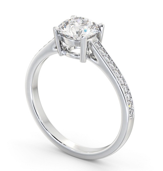 Round Diamond Engagement Ring Palladium Solitaire With Side Stones - Ivington ENRD193S_WG_THUMB1