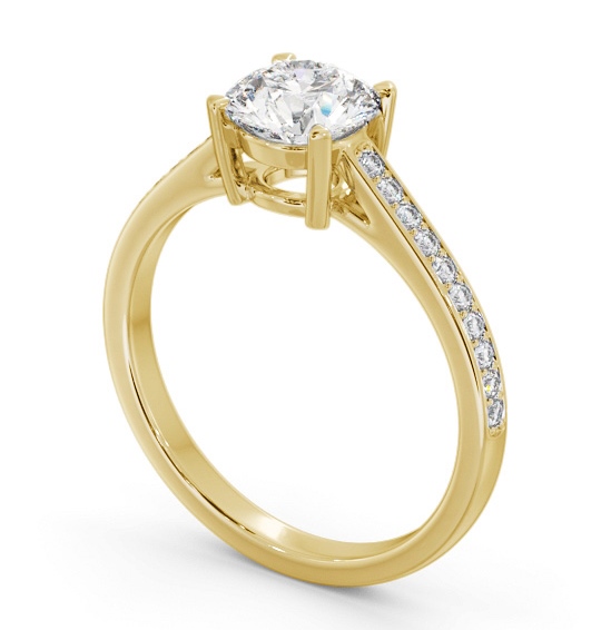 Round Diamond Box Style Setting Engagement Ring 18K Yellow Gold Solitaire with Channel Set Side Stones ENRD193S_YG_THUMB1